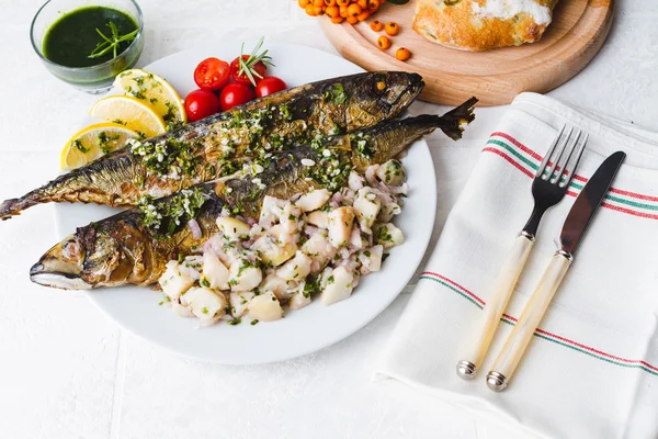 Roasted whole mackerel fish stuffed