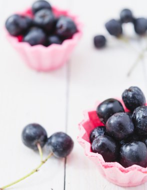 Chokeberry fruit in pink cup cake