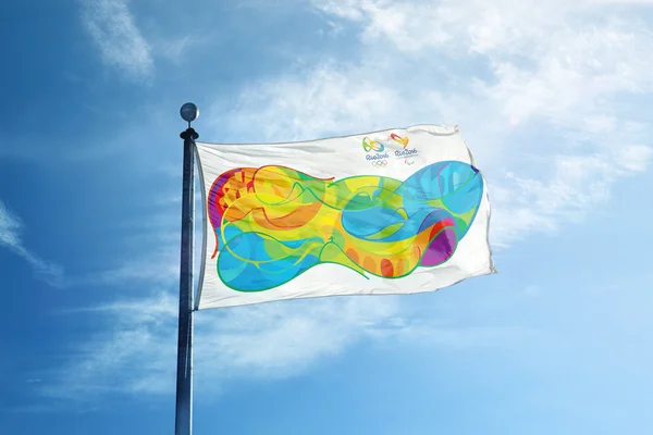 Flag med Rio 2016 Olympiske Lege - Stock-foto