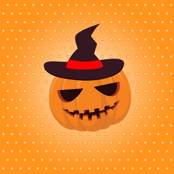 La calabaza de halloween en el sombrero sobre amarillo — Vector de stock