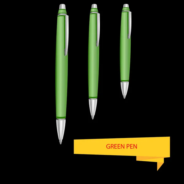 Tre penne verdi su una nera — Vettoriale Stock