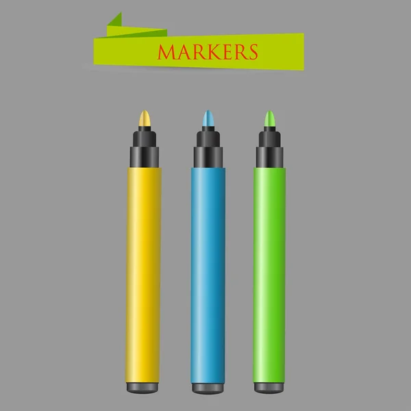 Three felt-tip pens on a gray — Stock Vector