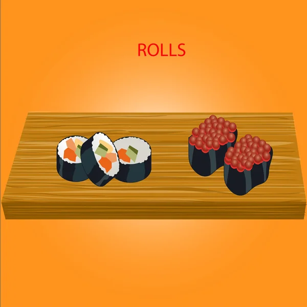 Delicious rolls on a yellow — Stock Vector