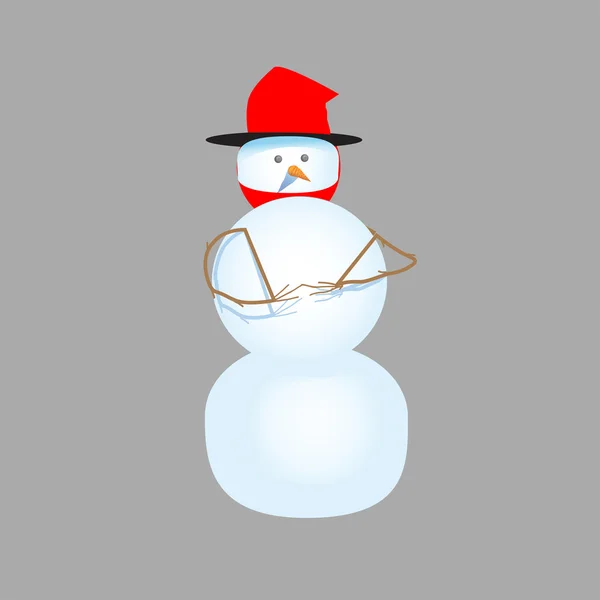 Sneeuwpop in heldere hoed op een grijs — Stockvector