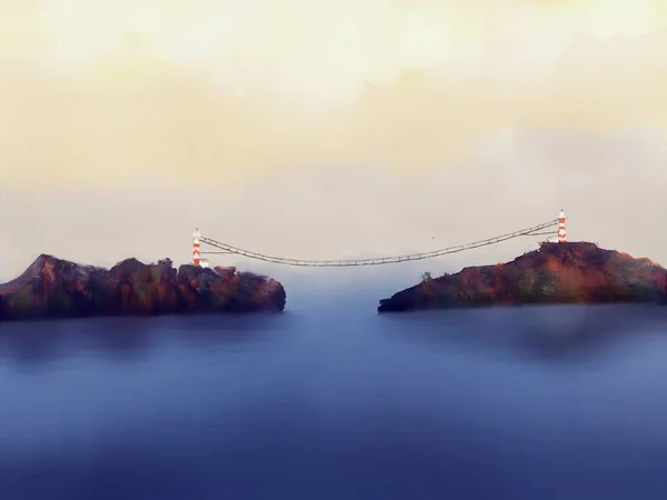 Міст Між Берегами Акварель — стокове фото