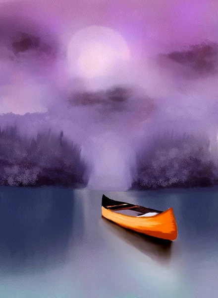 Gelbes Boot Und Nebel Aquarell — Stockfoto