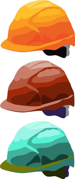 白色背景上三种颜色的建筑头盔 — 图库矢量图片