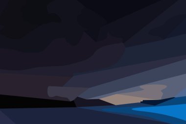 Gece manzarası ve mavi deniz, modern tasarım, vektör çizimi