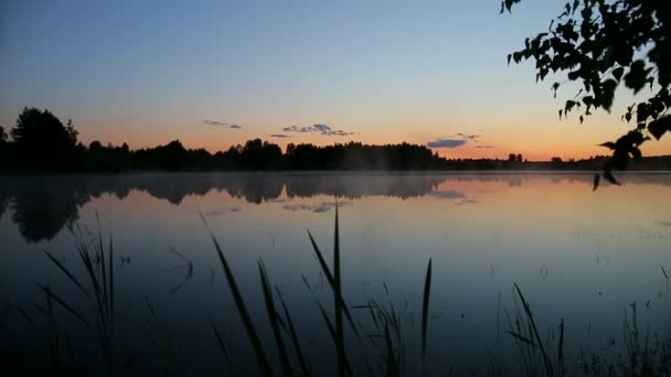 Mist rises over lake — Stock Video