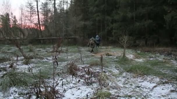 Zoekers schatten gaan bij zonsondergang — Stockvideo