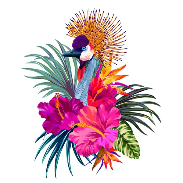 Vector bouquet with crowned crane — Stock Photo, Image