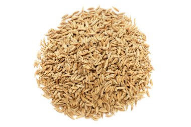 Pile dried of caraway seeds isolated on a white background, top view. Cumin seeds pile isolated on white background. Pile of cumin seeds isolated on white background, top view. Small caraway seeds. clipart