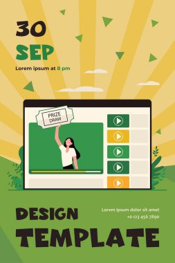 Blogger drawing prize for her followers. Video, communication, luck flat vector illustration. Lottery and social media concept for banner, website design or landing web page vector stock vector