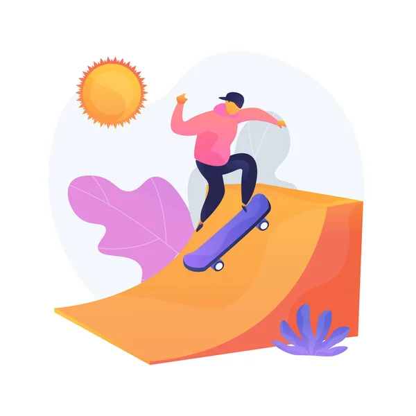 Extreme leisure, sportive entertainment. Outdoor activities, skateboarding hobby, active rest. Teenage skateboarder training in urban skateboard park. Vector isolated concept metaphor illustration