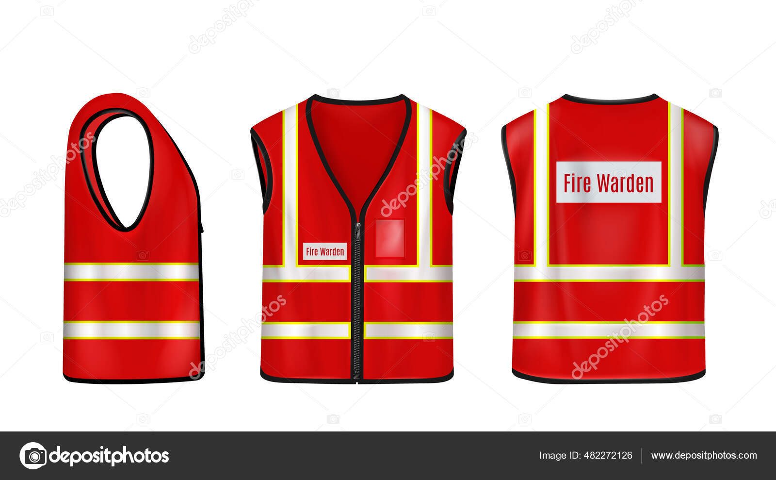 Download Fire Warden Safety Vest Front Side Back View Red Sleeveless Stock Vector Image By C Illustratorgold 482272126