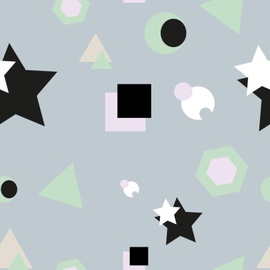 Geometric shapes pattern on a gray background. Pastel shades, beautiful combination.