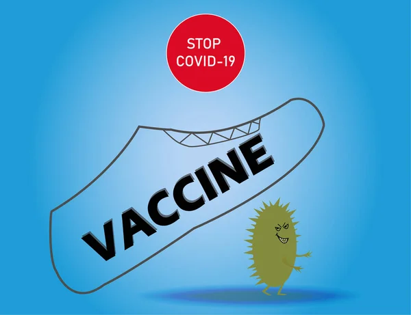 Vakcinační Bota Zabíjí Virus Covid Zastavit Podpis Covid — Stockový vektor