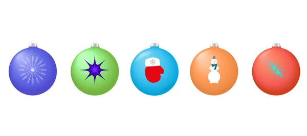 Bolas Navidad Para Árbol Con Patrones Dibujos Sobre Tema Invierno — Vector de stock