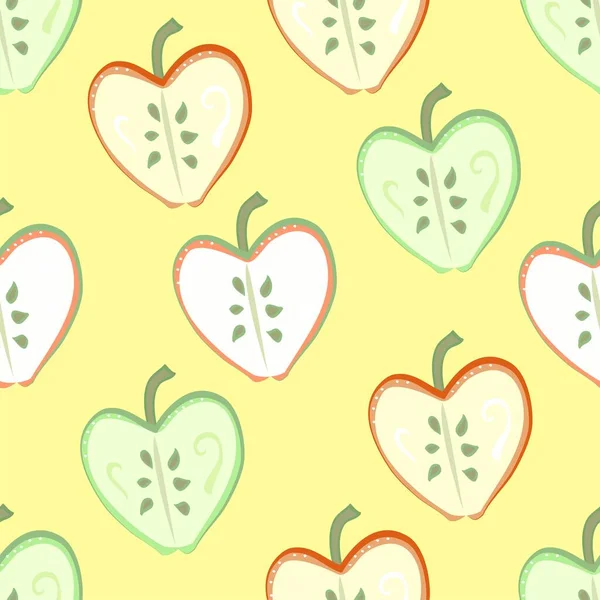배경에 사과와 사과가 갈라진 모양으로 열매를 반복하고 있습니다 여름과 프로젝트에 — 스톡 벡터