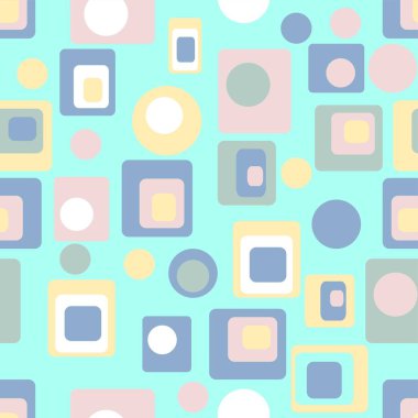 Morumsu, pembe, sarı ve gri renkteki Pastel renkli şekillerin geometrik, pürüzsüz vektörsüz deseni bir su arka planında tekrarlanıyor