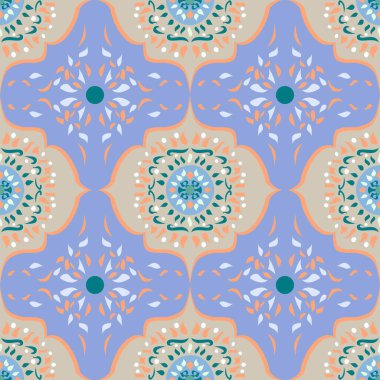 Soyut vektör leylağı ve bej deseni mozaik dekoratif karmaşık bir şekilde tekrarla