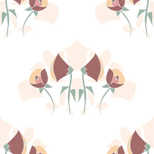 Delicate Seamless Floral Repeat Pattern Arranged Symmetrically White Background Maroon — Stock Vector