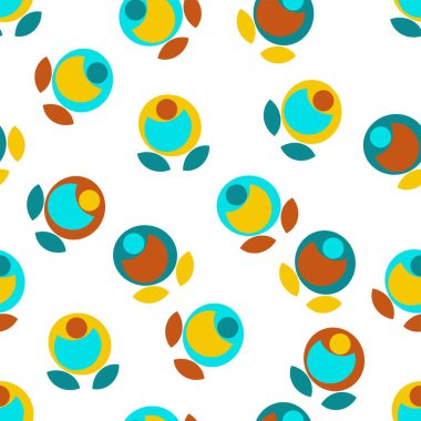 Soyut renkli geometrik vektör beyaz zemin üzerinde turkuaz mavisi, gök mavisi, turuncu ve hardal sarısı ile tekrar eden desen