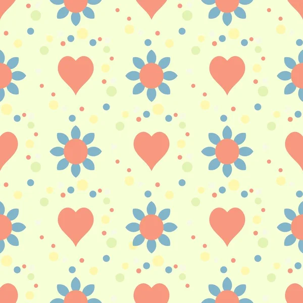 Mignons Coeurs Simples Fleurs Vectoriel Motif Répétable Rose Corail Bleu — Image vectorielle