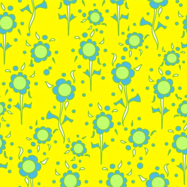 Яскраво Жовтий Вектор Безшовний Візерунок Квітковими Декоративними Елементами Розкиданими Ескізному — стоковий вектор