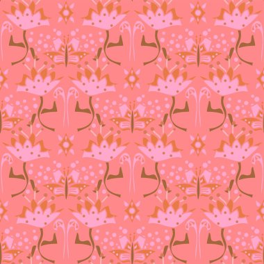 Şekersiz pembe vektör tekrar çiçeksel simetrik desen