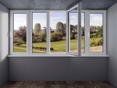 Tuğla evdeki kütüğün görüntüsü. 3B illüstrasyon