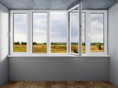 Tuğla evdeki kütüğün görüntüsü. 3B illüstrasyon