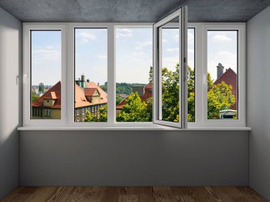 Tuğla evdeki kütüğün görüntüsü. 3B illüstrasyon