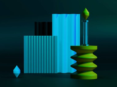 Farklı nesnelerin geometrik bileşimi, 3B illüstrasyon
