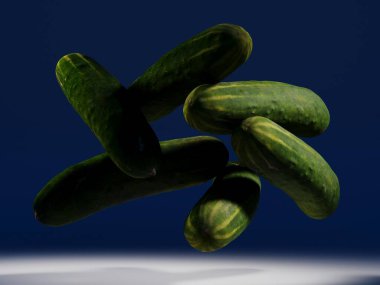 Renkli arka planda salatalık resmi, 3 boyutlu illüstrasyon