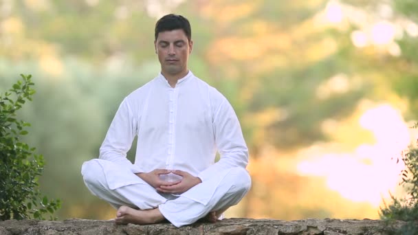 Pozisyon açık havada meditasyon yılında Erkekler — Stok video