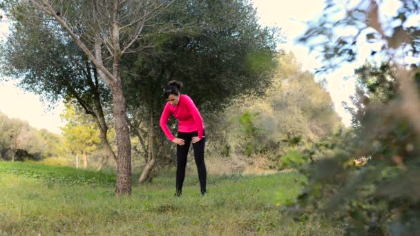 Kvinnor gör stretching utövar i naturen — Stockvideo