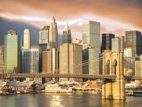 Manhattan Nova Iorque Com Arranha Céus — Fotografia de Stock
