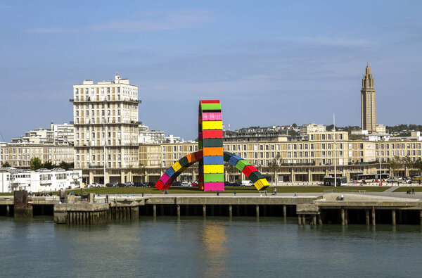 Le Havre, France : Contemporary installation Catene de Containers by Vincent Ganivet in Southampton port of Le Havre, France, to commemorate city's 500th anniversary