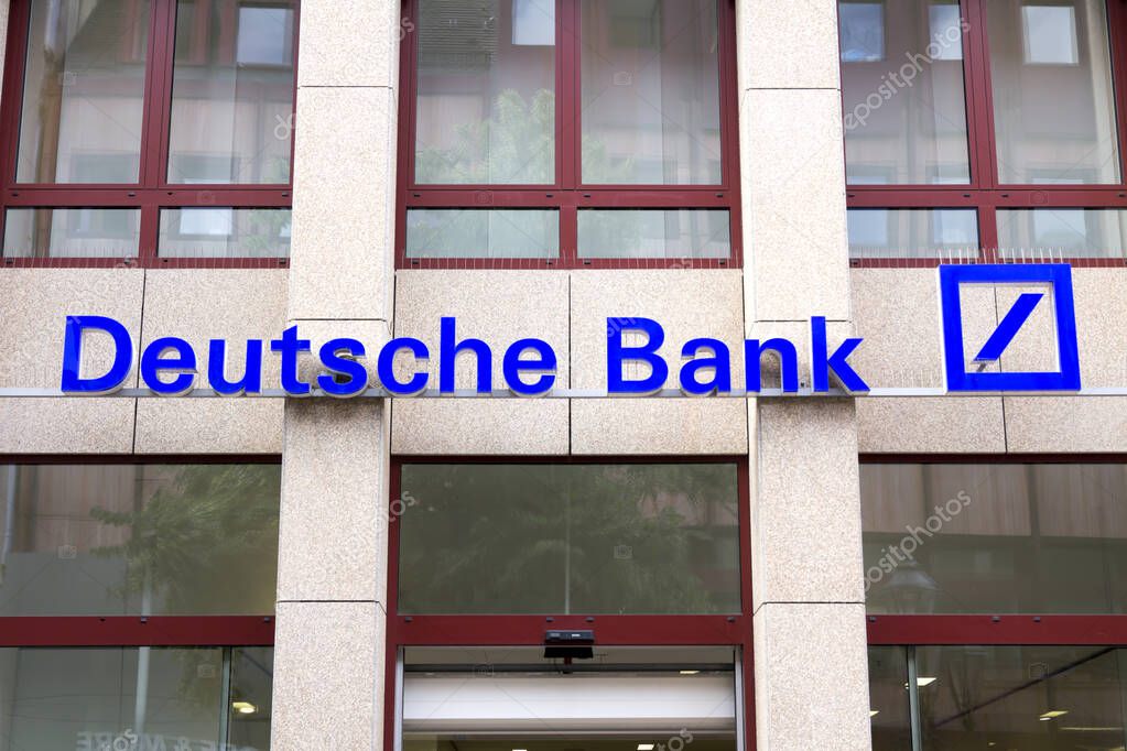 DEUTSCHE Bank logo, Germany.Deutsche Bank AG is a German global banking and financial services company with its headquarters in Frankfurt.