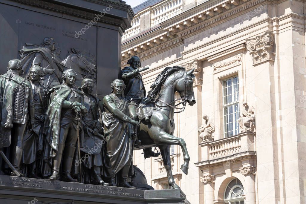 Base of the equestrian statue of Frederick the Great is an outdoor sculpture in cast bronze in Berlin, honoring King Frederick II of Prussia.