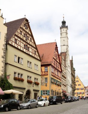 Rothenburg ob der Tauber tarihi şehir merkezi, Bavyera, Almanya.