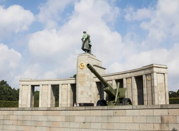 Architectural detail of the Soviet War Memorial in Treptower Park in central Berlin. Russian tank of the WWII