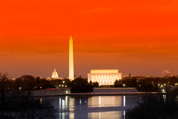 Horizonte Washington Incluyendo Lincoln Memorial Monumento Washington Edificio Del Capitolio —  Fotos de Stock