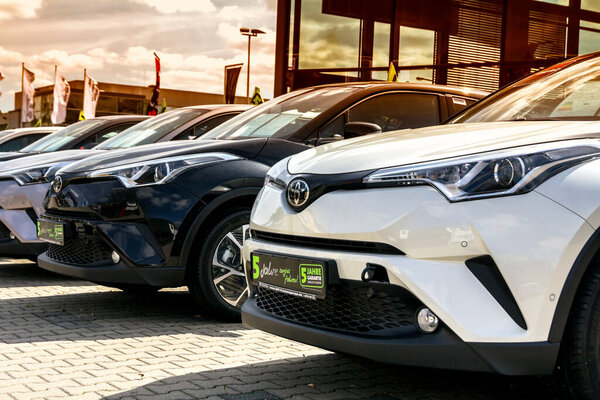 Nurnberg, Germany: Toyota cars are in row. Official Dealer, Toyota Motor Corporation is a Japanese automotive manufacturer headquartered in Toyota, Aichi, Japan