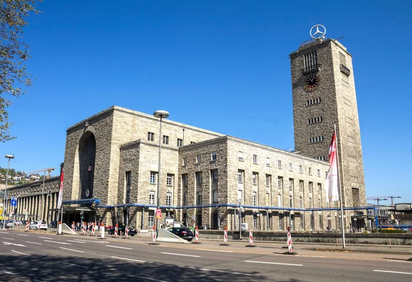Stuttgart 2019 Der Turm Des Stuttgarter Hauptbahnhofs Mit Dem Rotierenden — Stockfoto