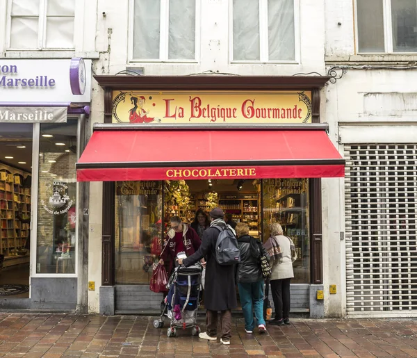 Brujas Bélgica Mayo 2019 Chocolatería Tradicional Producción Chocolate Belga Una — Foto de Stock