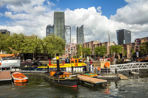 Rotterdam Hollandia Kilátás Leuvehaven Hajó Kikötő Város Központjában Rotterdam Rotterdam — Stock Fotó