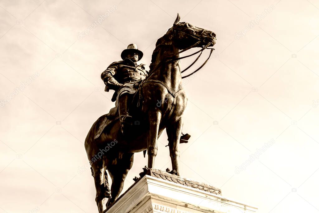 the monument in front of the Capitol, a statue of general Ulysses S. Grant on a horse. Washington DC