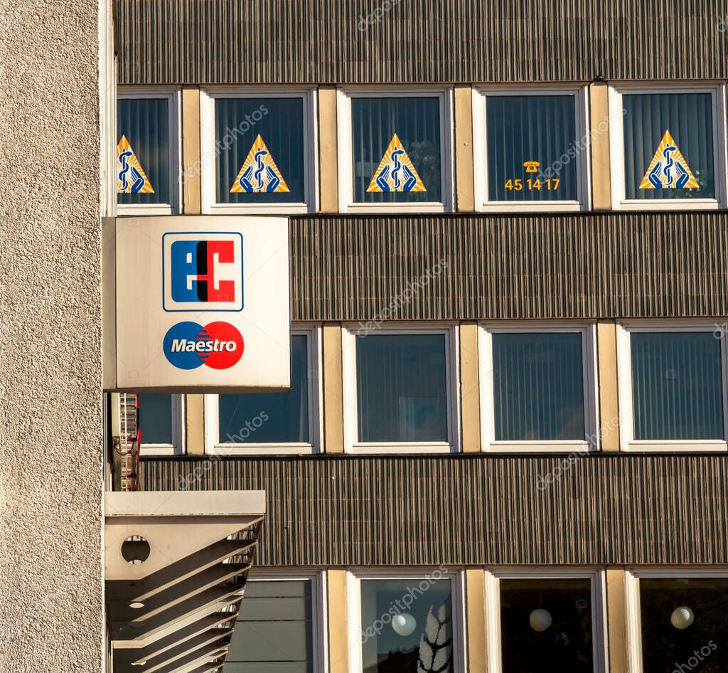 Nurnberg, Germany: Maestro Geldautomat sign. Cash machine is an electronic telecommunications device that enables customers of a financial institution to perform financial transactions